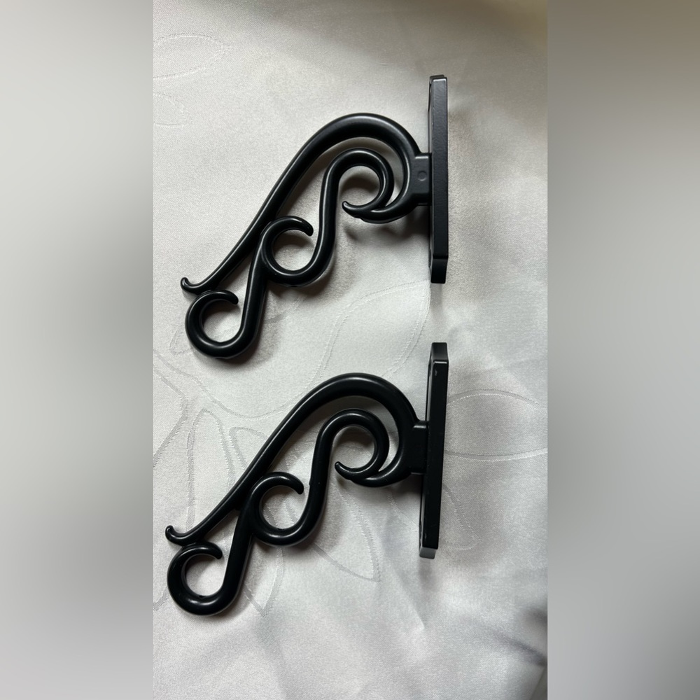 Curtain Rod Wall Bracket Hooks triple roads Set of 2, Black
